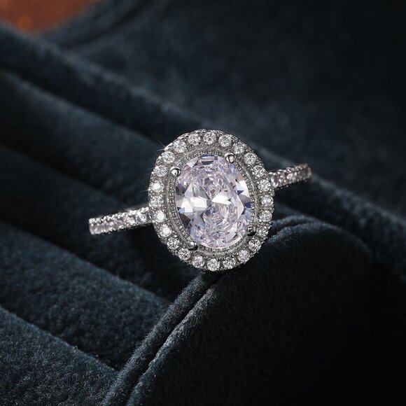 😍Beautiful Big Oval Pure Zircon Silver Plated Elegant Ring for Women, L113 - Picture 9 of 11